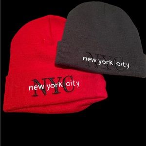 Knit Red and Gray Beanie Hats